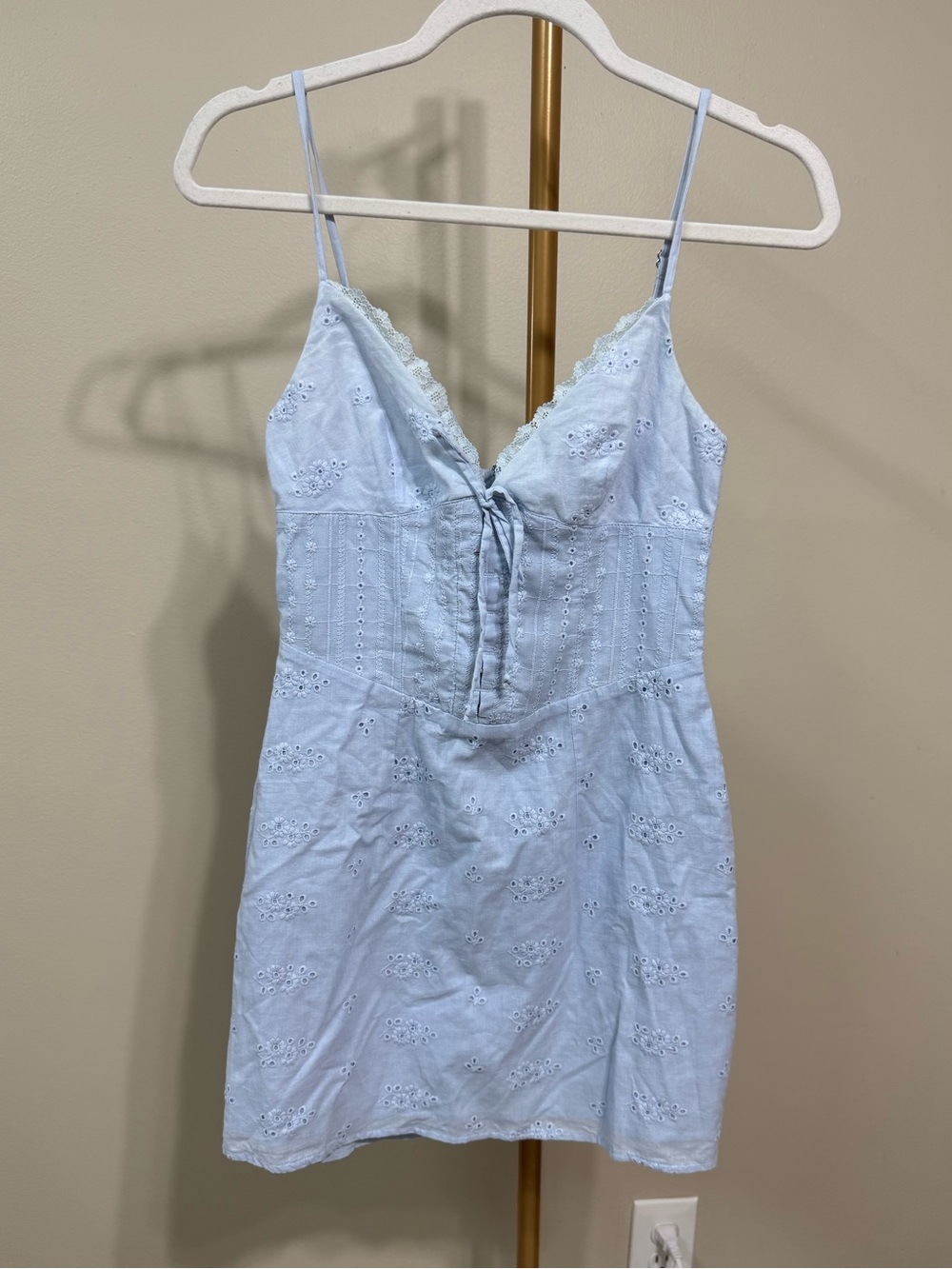 NWT White Fox light blue eyelet mini corset dress, Small